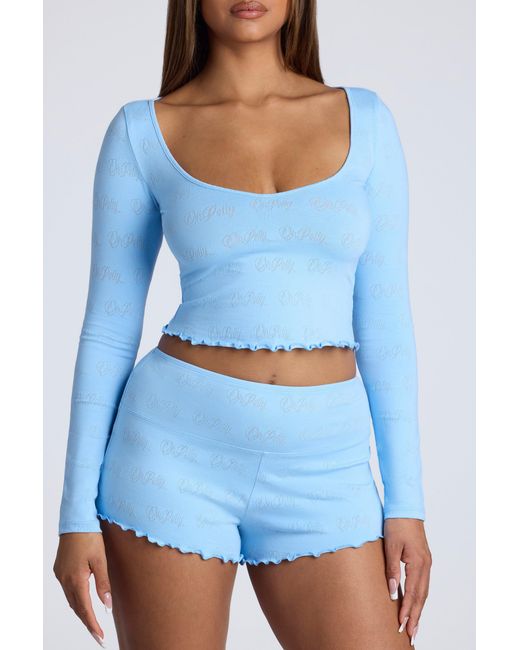 Oh Polly Blue Mid Rise Pointelle Mini Shorts