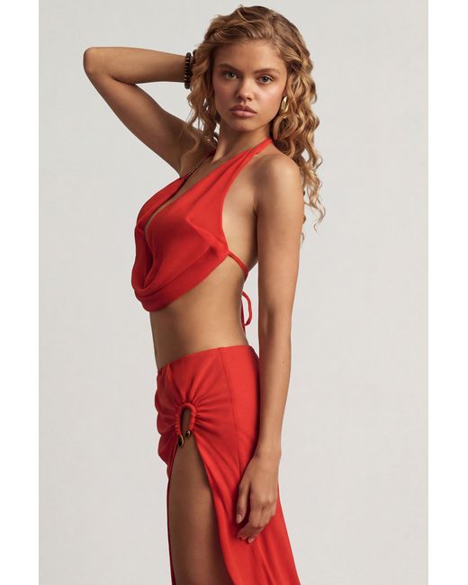 Oh Polly Red Halterneck Cowl Crop Top