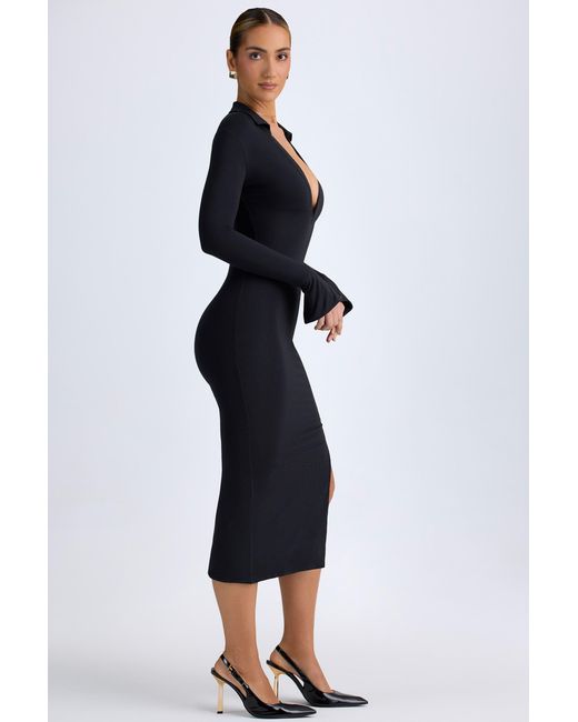 Oh Polly Black Modal Plunge V-Neck Midaxi Dress