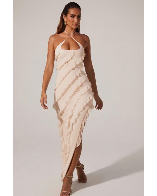 Oh Polly White Cross Strap Ruffle Floor Length Dress
