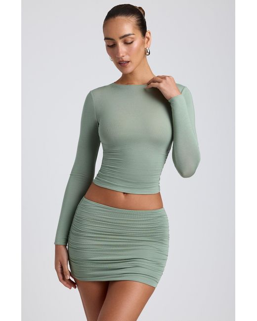 Oh Polly Green Modal Ruched Mid-Rise Mini Skirt