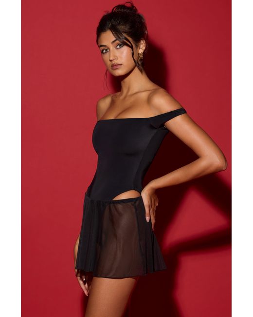 Oh Polly Black Off-Shoulder Layered Mini Dress