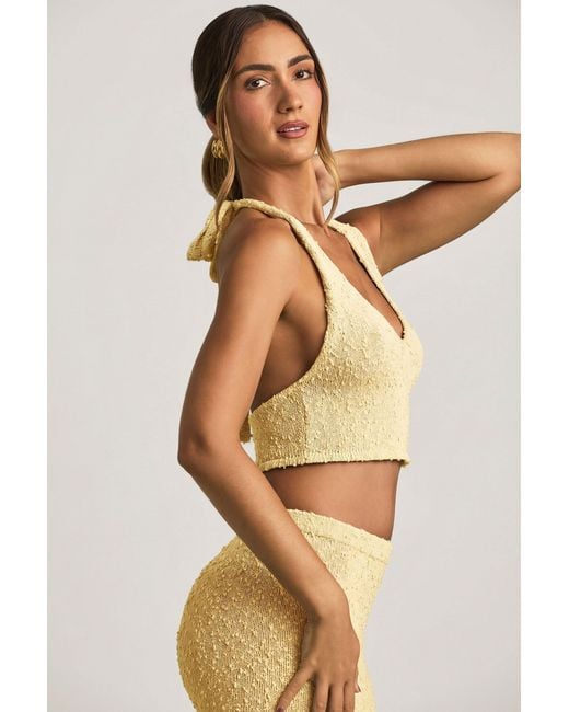 Oh Polly Yellow Bouclé Halterneck Crop Top