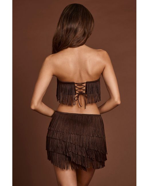 Oh Polly Brown Fringed Mid-Rise Mini Skirt