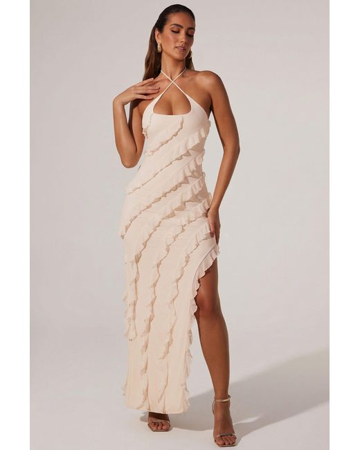 Oh Polly White Cross Strap Ruffle Floor Length Dress