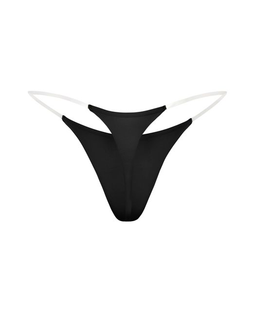 Oh Polly Black Seamless Knit Clear Strap Thong