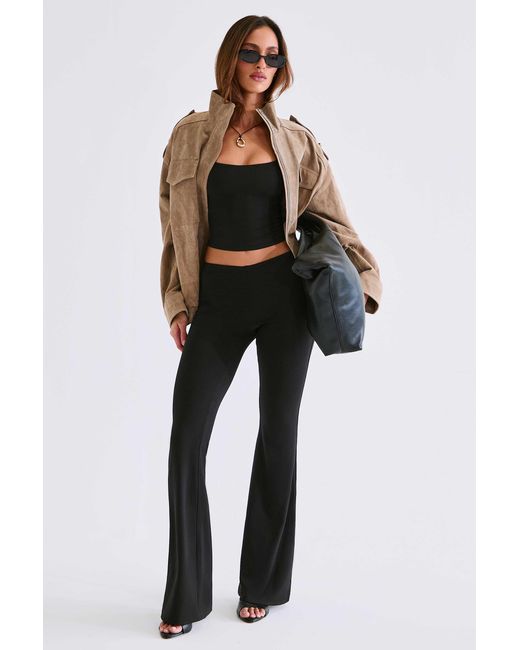 Oh Polly Black Modal Mid-Rise Flared Trousers