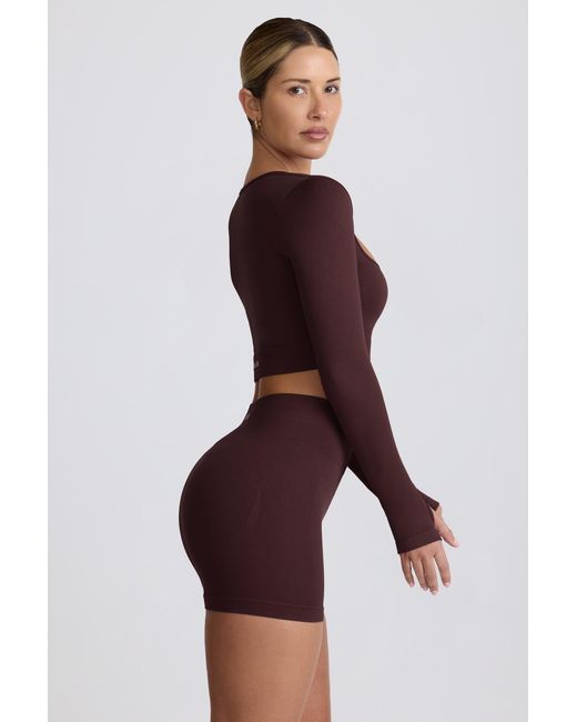 BO+TEE Brown Super Sculpt Seamless Long-Sleeve Crop Top