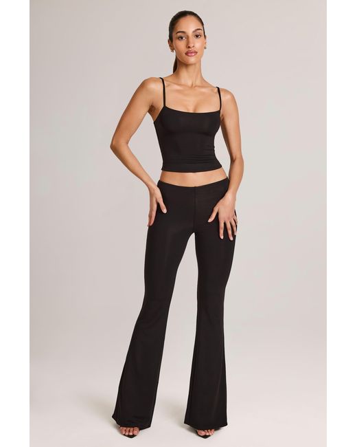 Oh Polly Black Modal Mid-Rise Flared Trousers