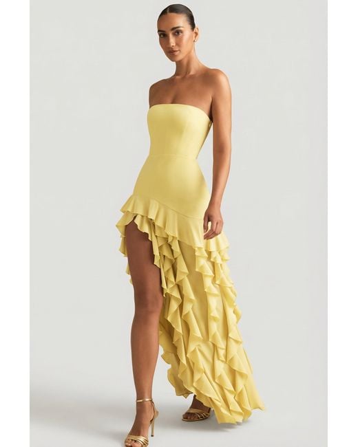 Oh Polly Yellow Ruffle-Trim Strapless Gown