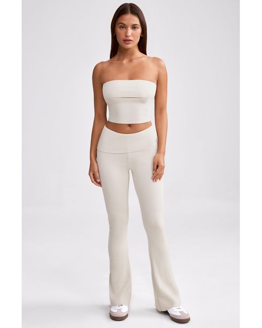 BO+TEE White Chunky Knit Foldover Kick Flare Trousers