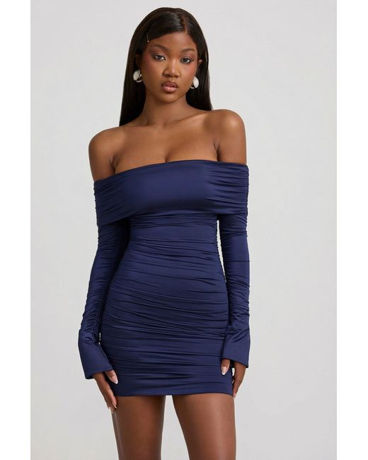Oh Polly Blue Bow-Detail Off-Shoulder Mini Dress