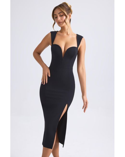 Oh Polly Black Sweetheart-Neck Midaxi Dress