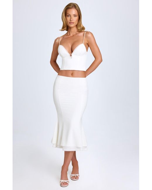 Oh Polly White Lace-Trim Mid-Rise Midaxi Skirt
