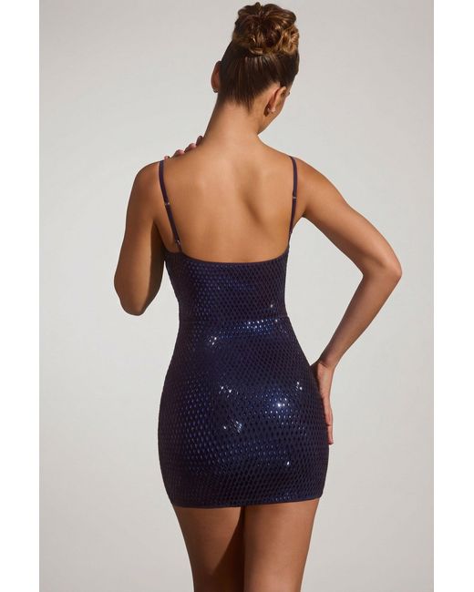 Oh Polly Blue Embellished Cut-Out Mini Dress