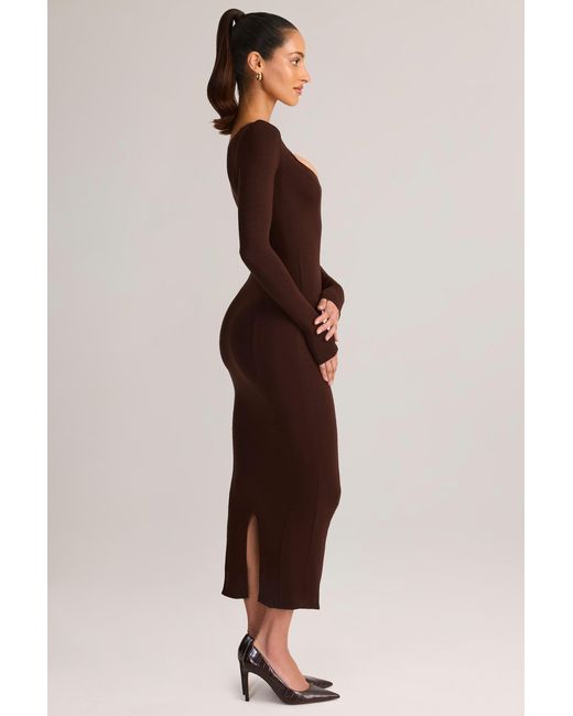Oh Polly Brown Modal Peekaboo Long-Sleeve Midi Dress