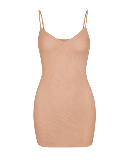 Oh Polly Natural Soft Mesh V-Neck Mini Slip Dress