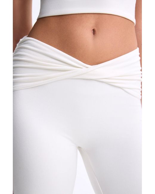 Oh Polly White Modal Twist-Front Flared Trousers