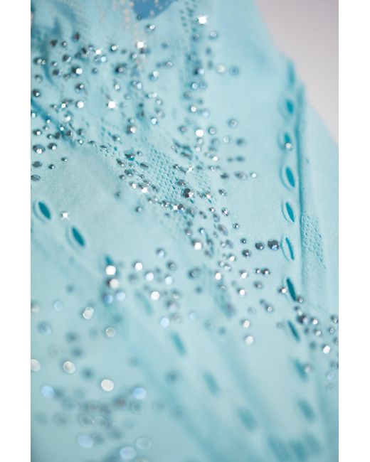 Oh Polly Blue Embellished High-Waist Shorts
