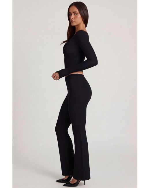 Oh Polly Black Modal Mid-Rise Flared Trousers