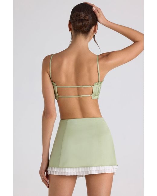 Oh Polly Green Ruffle-Trim Smocked Crop Top