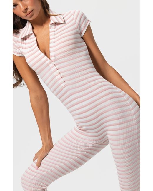BO+TEE Pink Ribbed Jersey Capri Jumpsuit