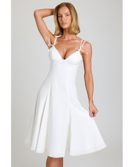 Women's White Bow-Detail A-Line Midi Dress