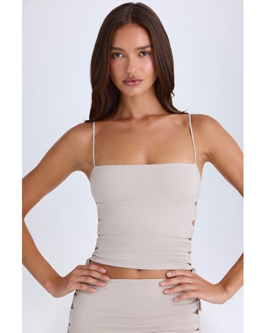 Oh Polly Brown Ruched Cut-Out Top