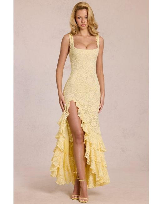 Oh Polly Yellow Lace Ruffle Maxi Dress
