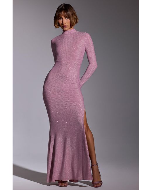 Oh Polly Pink Embellished Long Sleeve Evening Gown