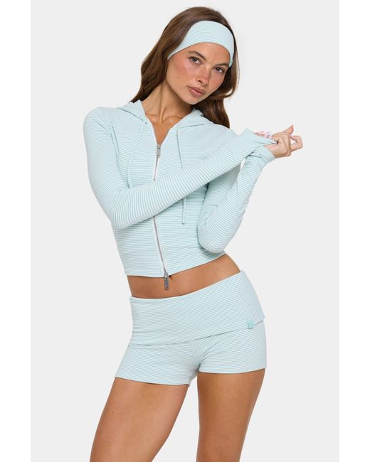 BO+TEE Green Ribbed Jersey Cropped Hoodie