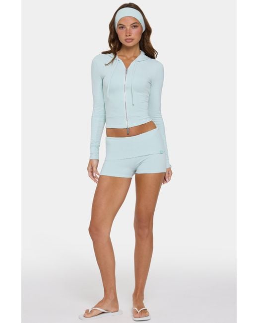 BO+TEE Green Ribbed Jersey Mini Shorts