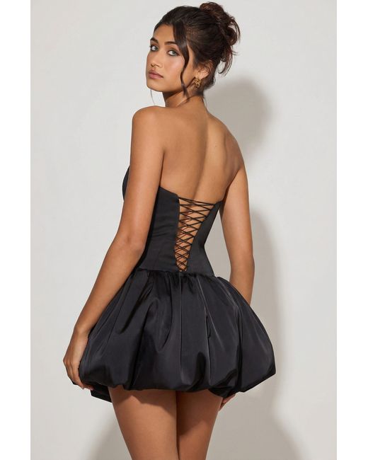 Oh Polly Black Lace-Up Bubble Hem Corset Micro Mini Dress