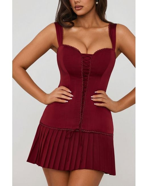 Oh Polly Red Bow-Detail Lace-Up Corset Mini Dress