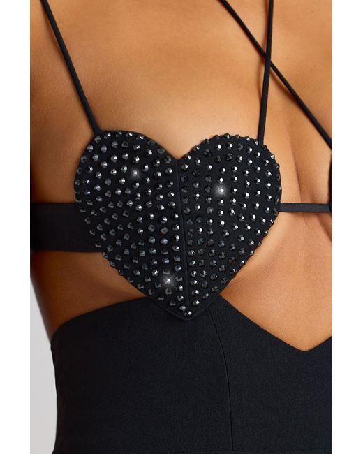 Oh Polly Black Embellished Heart Cup Detail Evening Gown