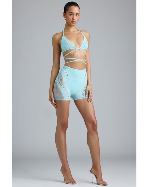 Oh Polly Blue Embellished High-Waist Shorts