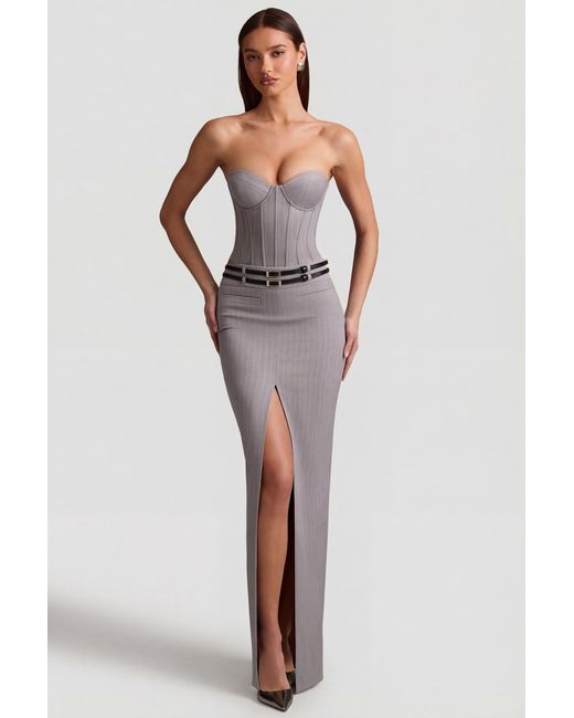 Oh Polly Gray Pinstripe Low-Rise Maxi Skirt