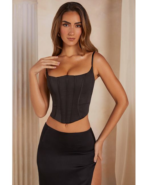Oh Polly Black Lace Up Back Satin Corset
