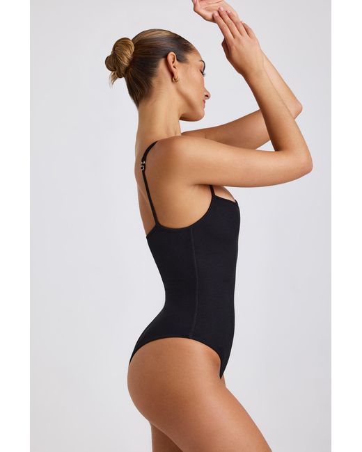 Oh Polly Black Ribbed Modal Square Neck Bodysuit