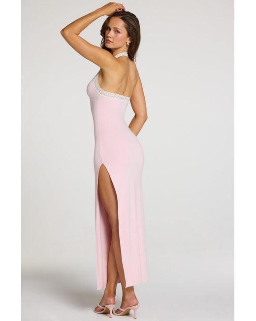 Oh Polly Pink Modal Lace-Trim Maxi Dress