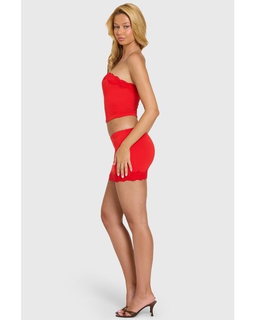 Oh Polly Red Modal Lace-Trim Skort