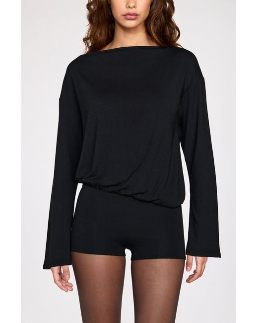 Oh Polly Black Modal Long-Sleeve Backless Romper