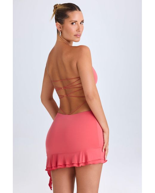 Oh Polly Pink Ruffle-Trim Cut-Out Bandeau Mini Dress