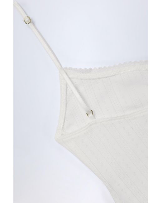Oh Polly White Pointelle Ruched Camisole Crop Top