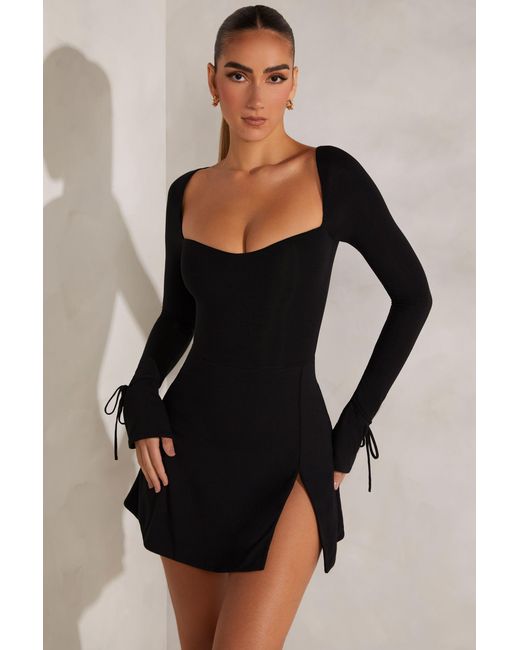 Oh Polly Black Long Sleeve A-Line Mini Dress