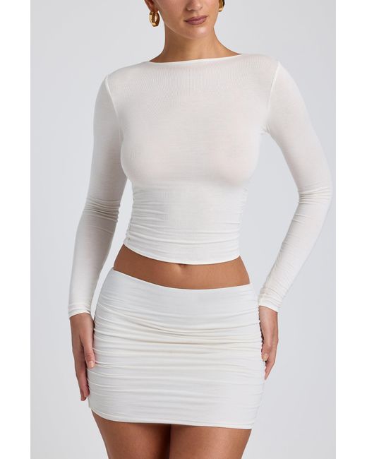 Oh Polly White Modal Ruched Long-Sleeve Top