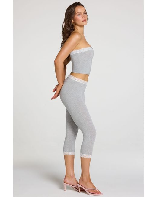 Oh Polly Gray Modal Lace-Trim Mid-Rise Capri Leggings
