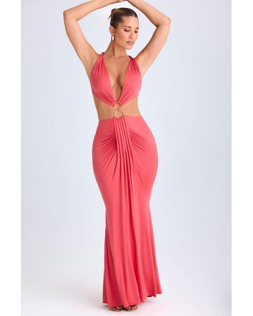 Oh Polly Orange Hardware Detail Cut-Out Halterneck Maxi Dress