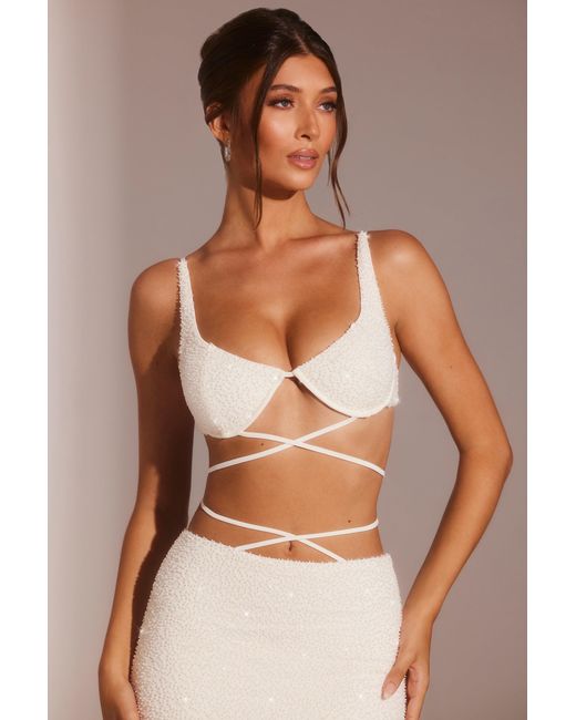 Oh Polly White Embellished Underwired Strappy Crop Top