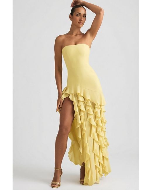 Oh Polly Yellow Ruffle-Trim Strapless Gown